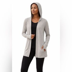 Athleta Uptempo Wrap Hoodie Cardigan Gray Small Open Front Thumbholes